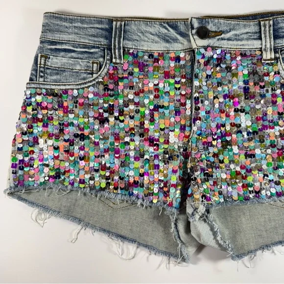 Sold Joe's Jeans Sequin Beaded Denim Cutoff Shorts Size 27 Rare Excellent Mint - Picture 2 of 7